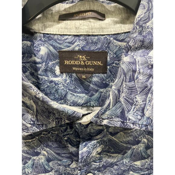 Rodd & Gunn Collared Blue Waves Button Up Short Sleeves Sz XL - Picture 3 of 6